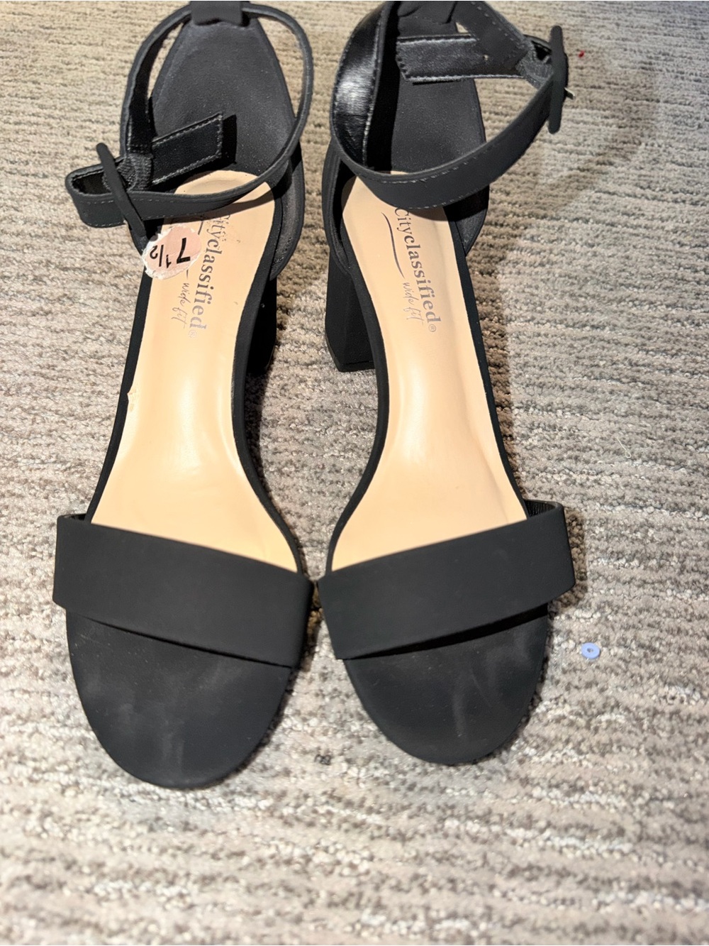 Cityclassified Black Ankle-Strap Block Heel Sandals